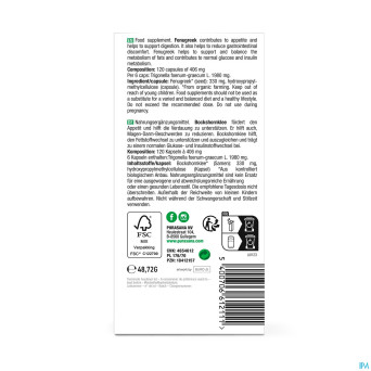 Purasana fenugrec 330mg bio    v-caps 120