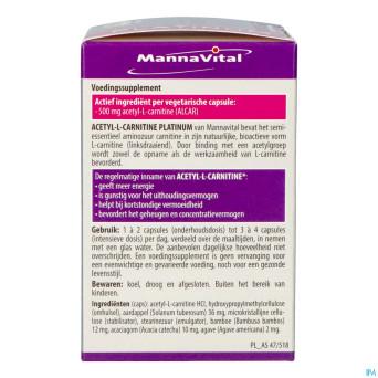 Mannavital acetyl l-carnitine platinum   v-caps 60
