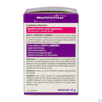 Mannavital acetyl l-carnitine platinum   v-caps 60