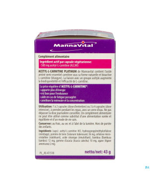Mannavital acetyl l-carnitine platinum   v-caps 60
