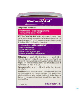 Mannavital acetyl l-carnitine platinum   v-caps 60