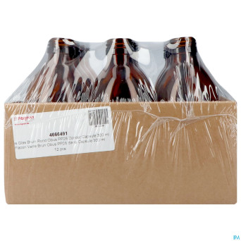 Flacon verre brun obus pp28 s/capsule 300ml    12