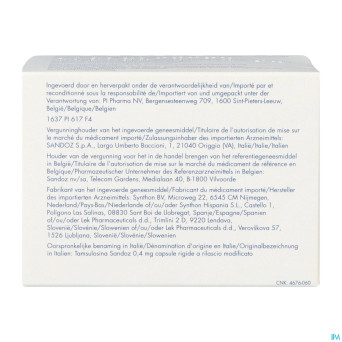 Tamsulosine sandoz 0,4mg lib.modif.    caps 90 pip