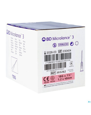 Bd microlance 3 aig.hypod.18g 1 1/2"40mm ivoire100