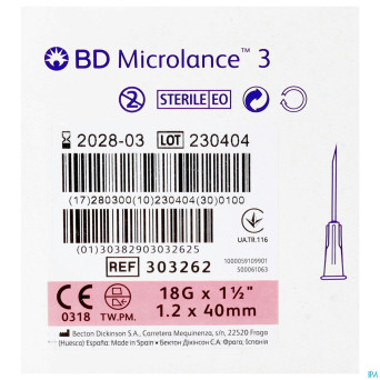Bd microlance 3 aig.hypod.18g 1 1/2"40mm ivoire100