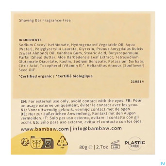 Bambaw savon rasage s/parfum 70g