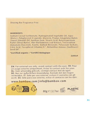 Bambaw savon rasage s/parfum 70g