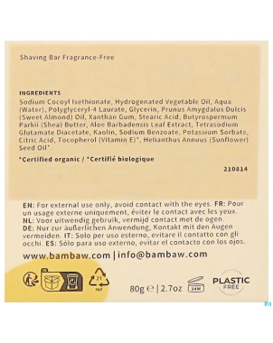 Bambaw savon rasage s/parfum 70g