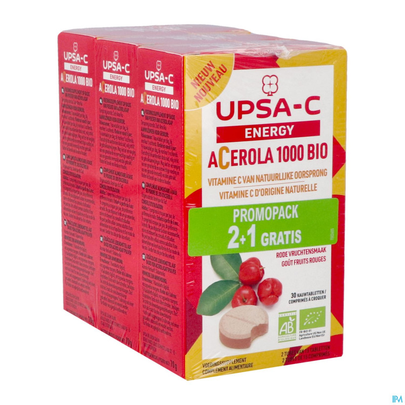 Upsa c energy acerola 1000mg comp croq30x3 2+1prom