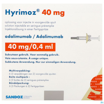 Hyrimoz 40mg sol inj 40mg/0,4ml seringue preremp.6