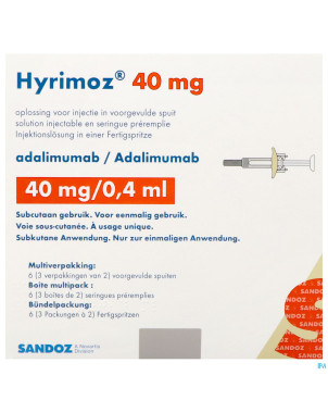 Hyrimoz 40mg sol inj 40mg/0,4ml seringue preremp.6