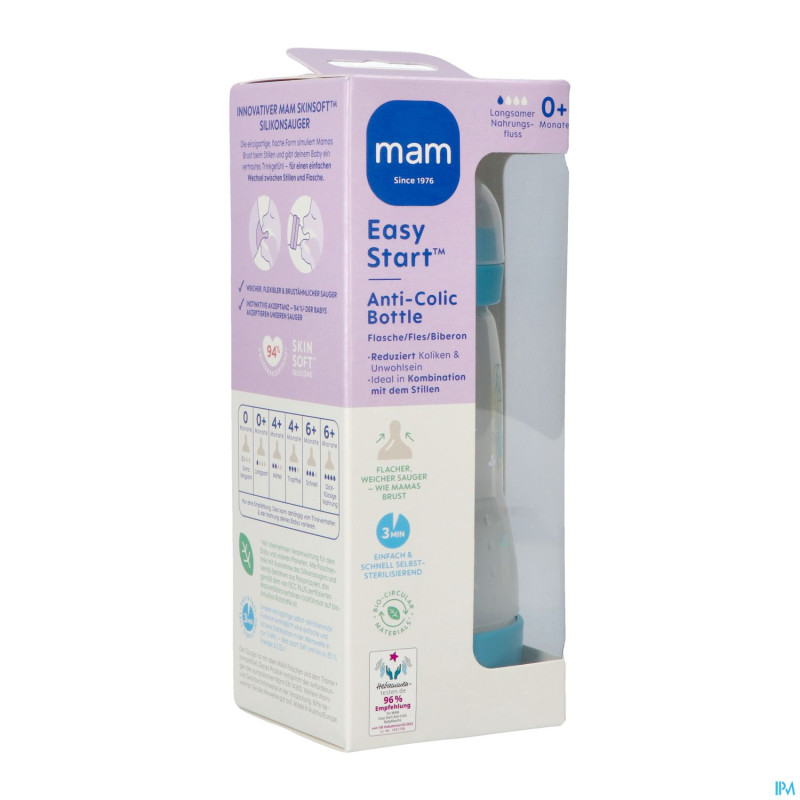 Mam biberon easy start a/colique matt bleu 260ml