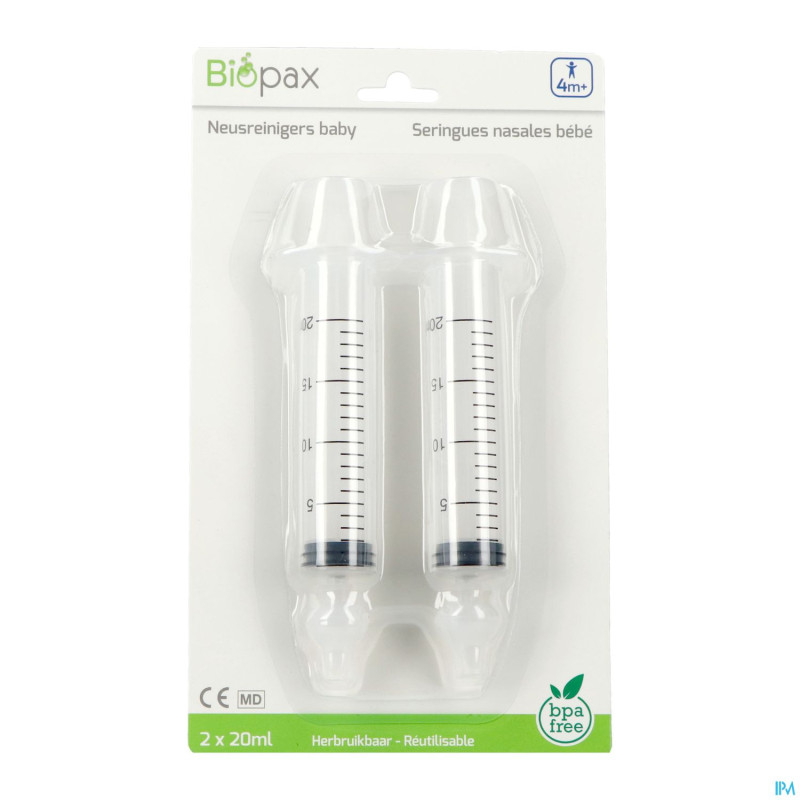 Biopax seringue nasale bebe 4m+ 2x20ml + 2 embouts