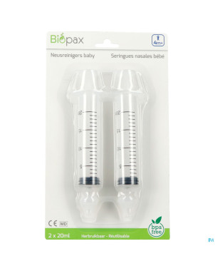Biopax seringue nasale bebe 4m+ 2x20ml + 2 embouts
