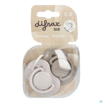 Difrax sucette dynamic harmony l.&d.grey 3m+  2