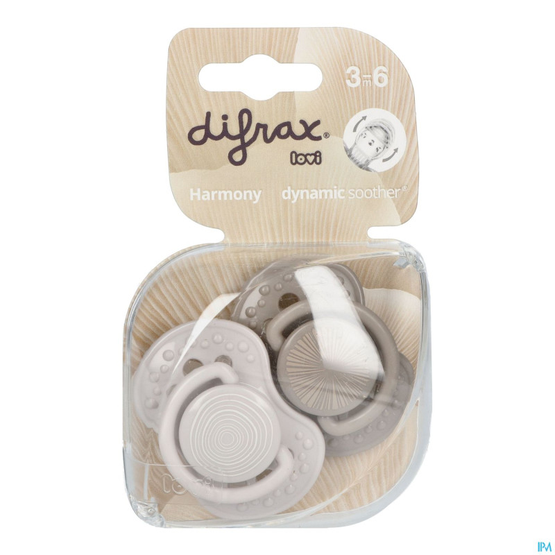 Difrax sucette dynamic harmony l.&d.grey 3m+  2