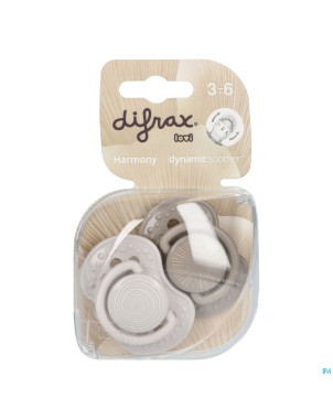 Difrax sucette dynamic harmony l.&d.grey 3m+  2