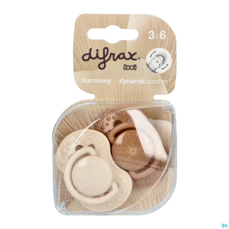 Difrax sucette dynam.harmony  creme&l.brown 3m+ 2
