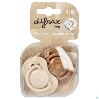 Difrax sucette dynam.harmony  creme&l.brown 3m+ 2