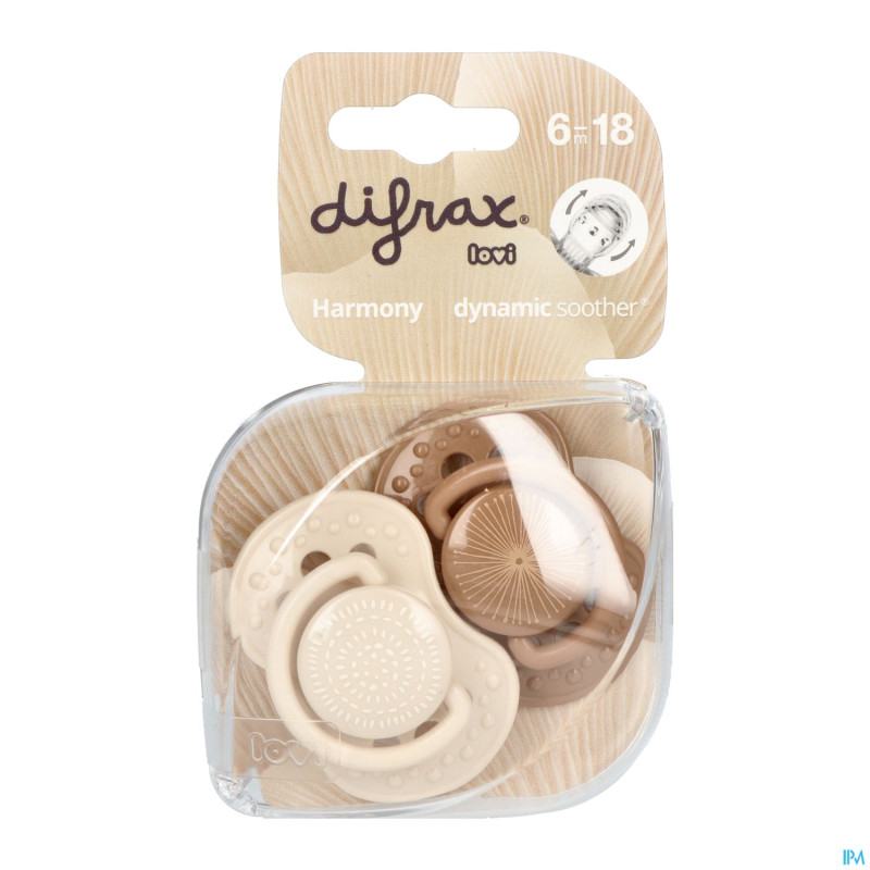 Difrax sucette dynam.harmony creme&l.brown 6-18m 2