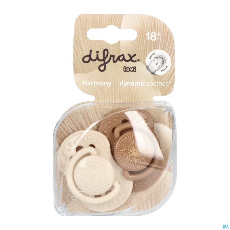 Difrax sucette dynam.harmony creme&l.brown 18m+ 2