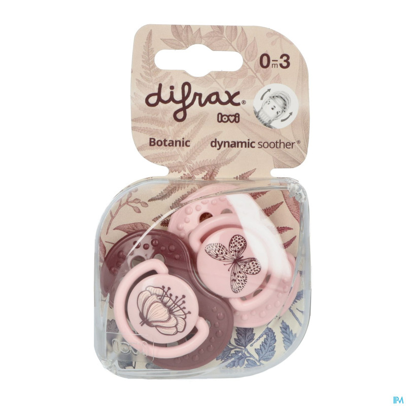 Difrax sucette dynamic botanic pink&purple 0-3m 2