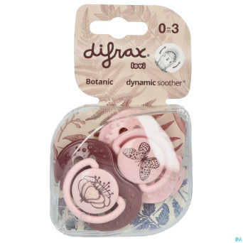 Difrax sucette dynamic botanic pink&purple 0-3m 2