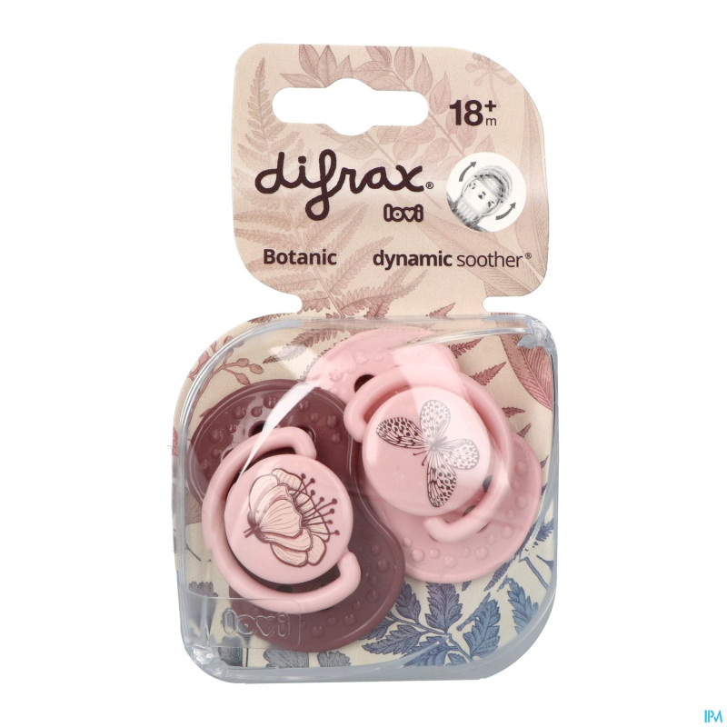Difrax sucette dynamic botanic pink&purple 18m+ 2