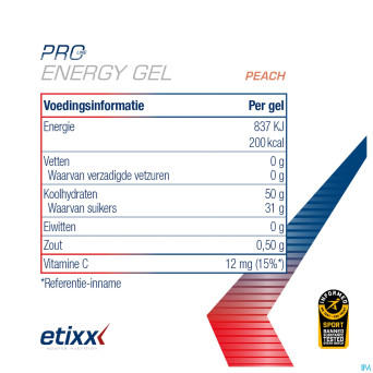 Etixx double carb energy gel proline peach 12x60ml
