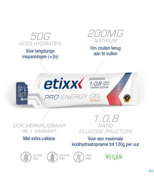 Etixx double carb energy gel proline peach 12x60ml