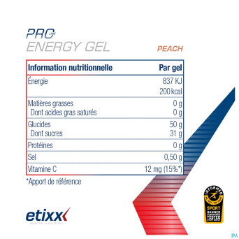 Etixx double carb energy gel proline peach 12x60ml