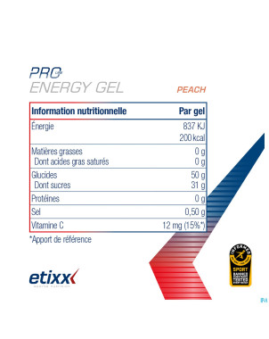 Etixx double carb energy gel proline peach 12x60ml