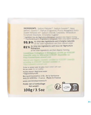 Secret de provence savon hle amande douce bio 100g