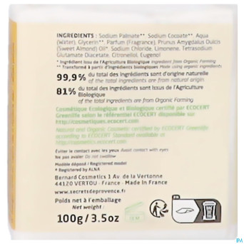 Secret de provence savon hle amande douce bio 100g