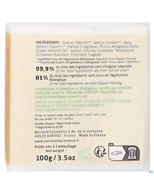 Secret de provence savon hle amande douce bio 100g