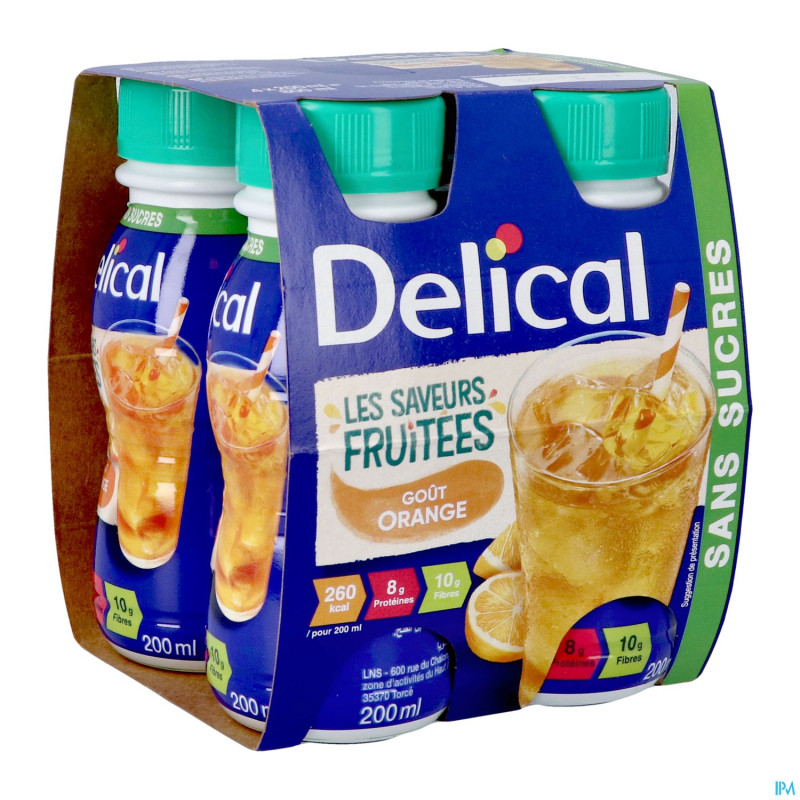 Delical saveurs fruitees orange s/sucre 4x200ml