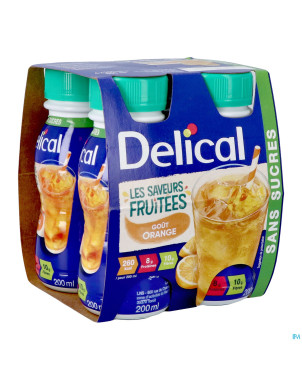 Delical saveurs fruitees orange s/sucre 4x200ml
