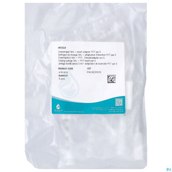 Seringue dosage 5ml+adaptateur insert. pet 5 magis