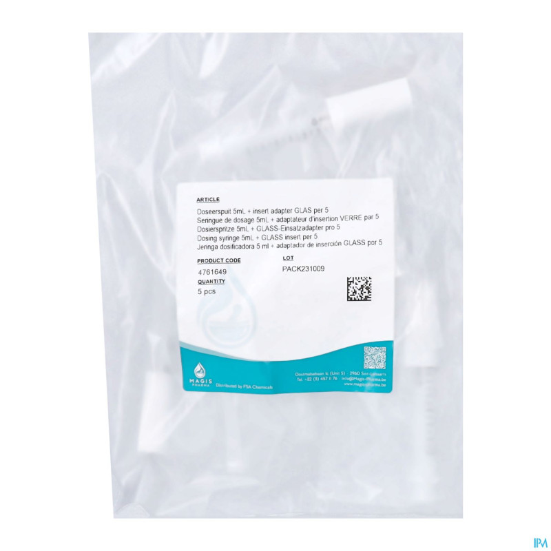 Seringue dosage 5ml+adaptat. insert. verre 5 magis