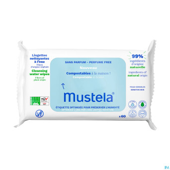 Mustela lingettes nettoyantes eau s/parfum    60