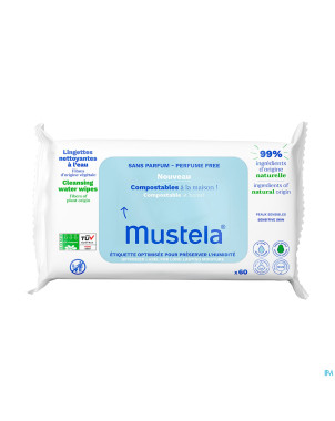 Mustela lingettes nettoyantes eau s/parfum    60