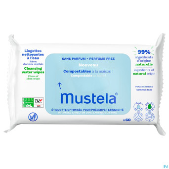 Mustela lingettes nettoyantes eau s/parfum    60