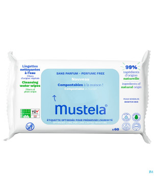 Mustela lingettes nettoyantes eau s/parfum    60