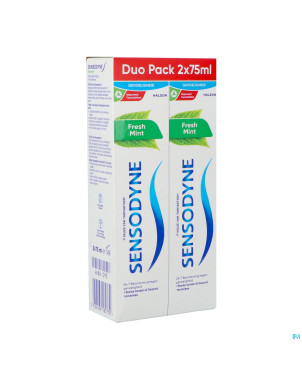 Sensodyne fresh mint dentifrice    tube 2x75ml