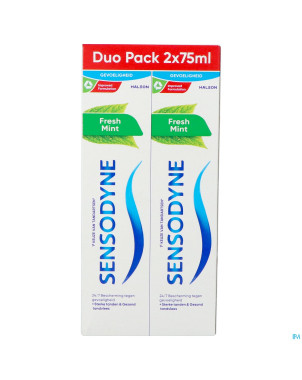 Sensodyne fresh mint dentifrice    tube 2x75ml