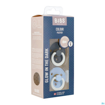 Bibs 1 sucette duo glow dark iron&baby blue