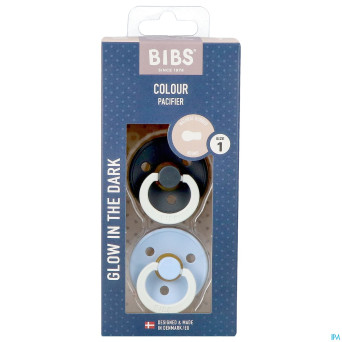 Bibs 1 sucette duo glow dark iron&baby blue