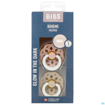 Bibs 1 sucette boheme duo glow dark blush&vanilla