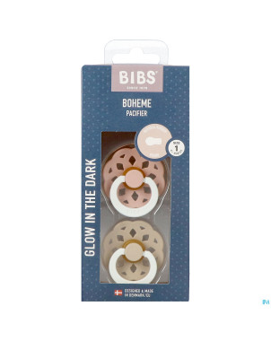 Bibs 1 sucette boheme duo glow dark blush&vanilla