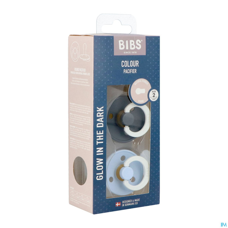Bibs 2 sucette duo glow dark iron&baby blue